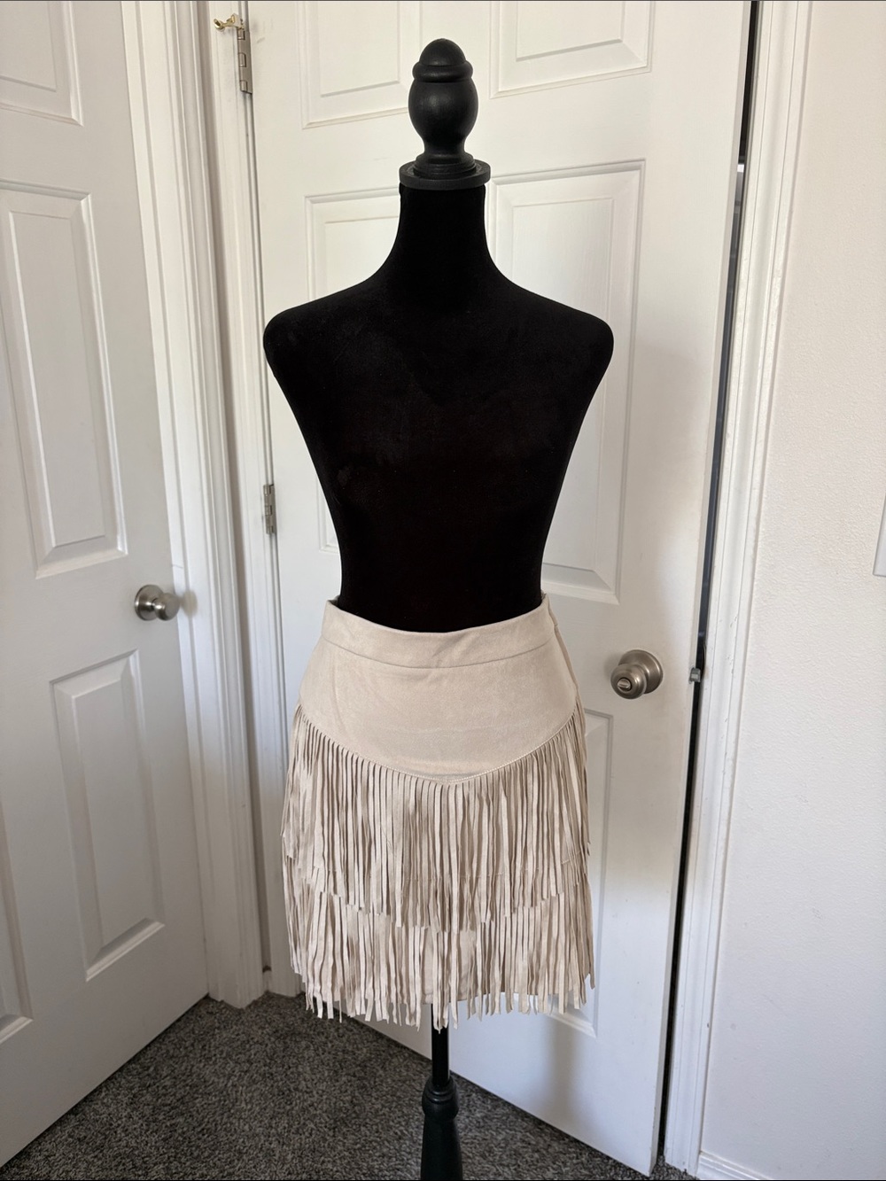 Alya Cream Suede Fringe Western Mini Skirt